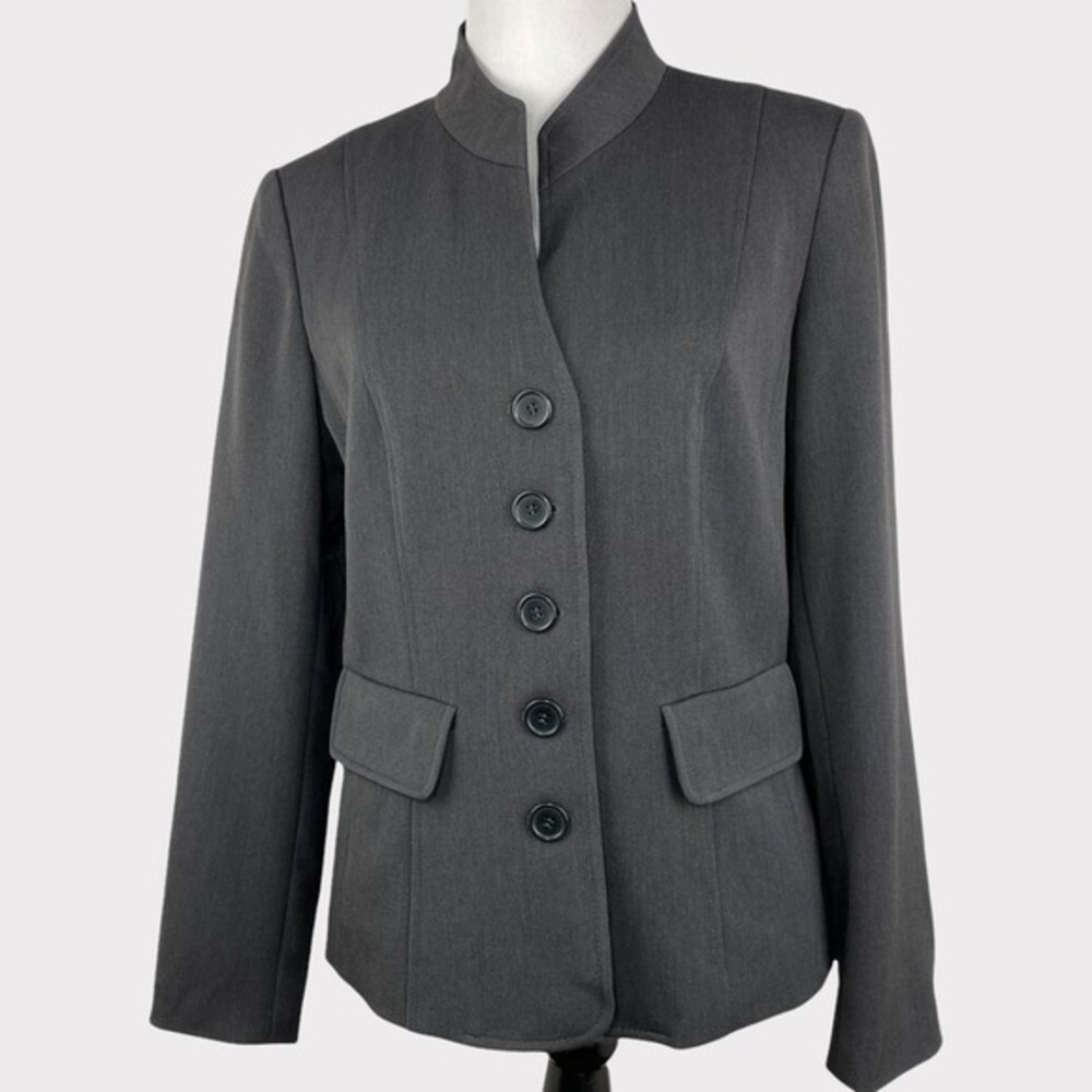 Insight Womens Mandarin Collar Blazer Jacket Charcoal Gray Size 10 Tailored Work